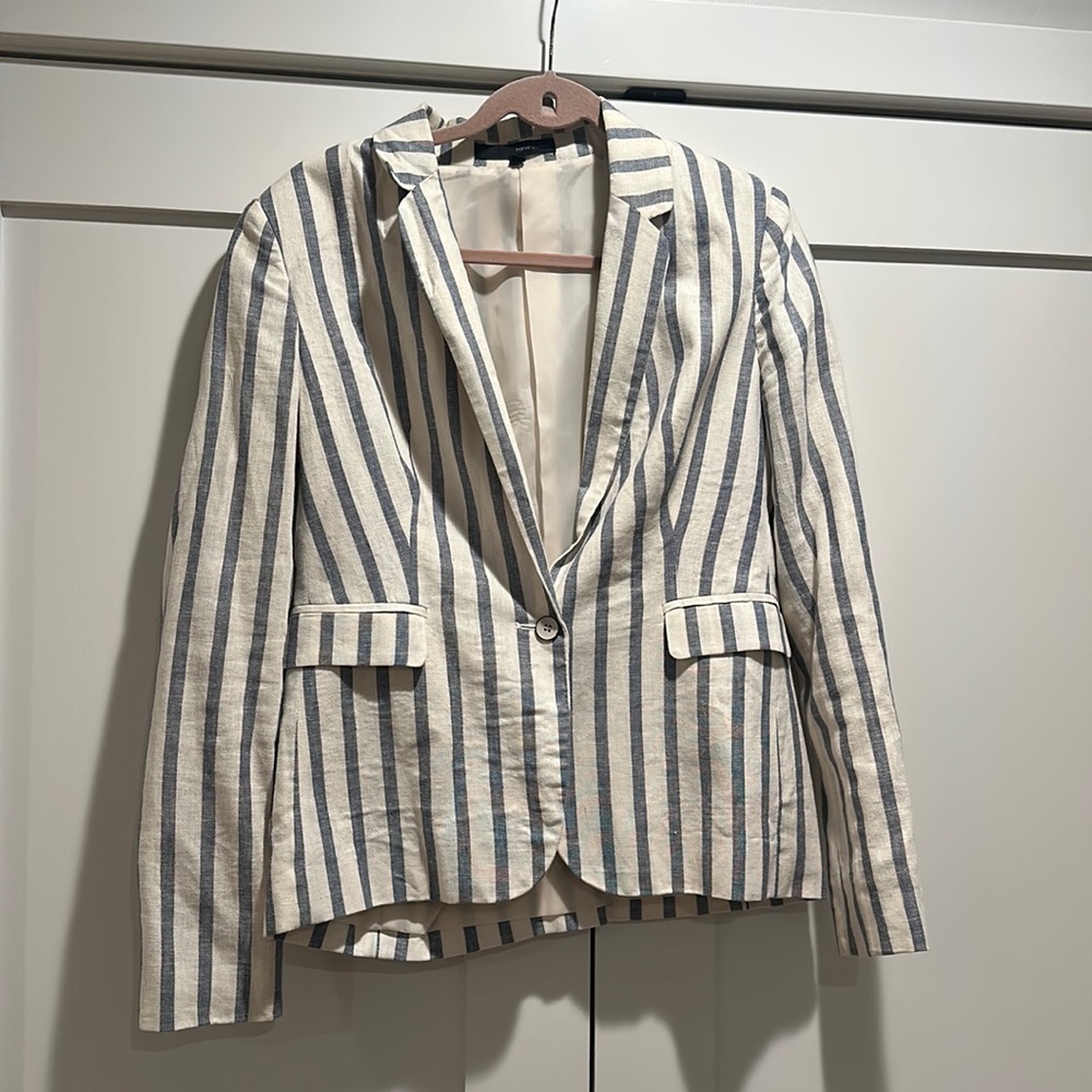 Harve Benard Striped Linen Blend Blazer 8